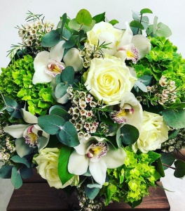 Green Hydrangea, Whites Roses and Cymbidium Orchids