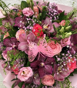 All Pinks, Roses, Lisianthus, Pink Gyp, Vanda and Cymbidium Orchids